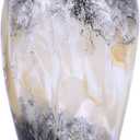 Murano Style Glass Vase, Hand Blown Decorative Art Vase with Ruffled Opening for Flowers, Shelf Tabletop Mantel Display, Abstract Home Decor for Living Room Bedroom (11.8in, Blakc)