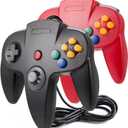 2 Pack Classic N64 Controller, suily N64 Wired USB PC Game pad Joystick, N64 Bit USB Wired Game Stick Joy pad Controller for Windows PC MAC Linux Raspberry Pi 3 Sega Genesis (Black/Red)