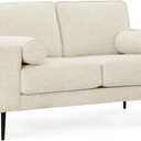Signature Design by Ashley Hazela Contemporary Loveseat with 2 Bolster Pillows, Beige