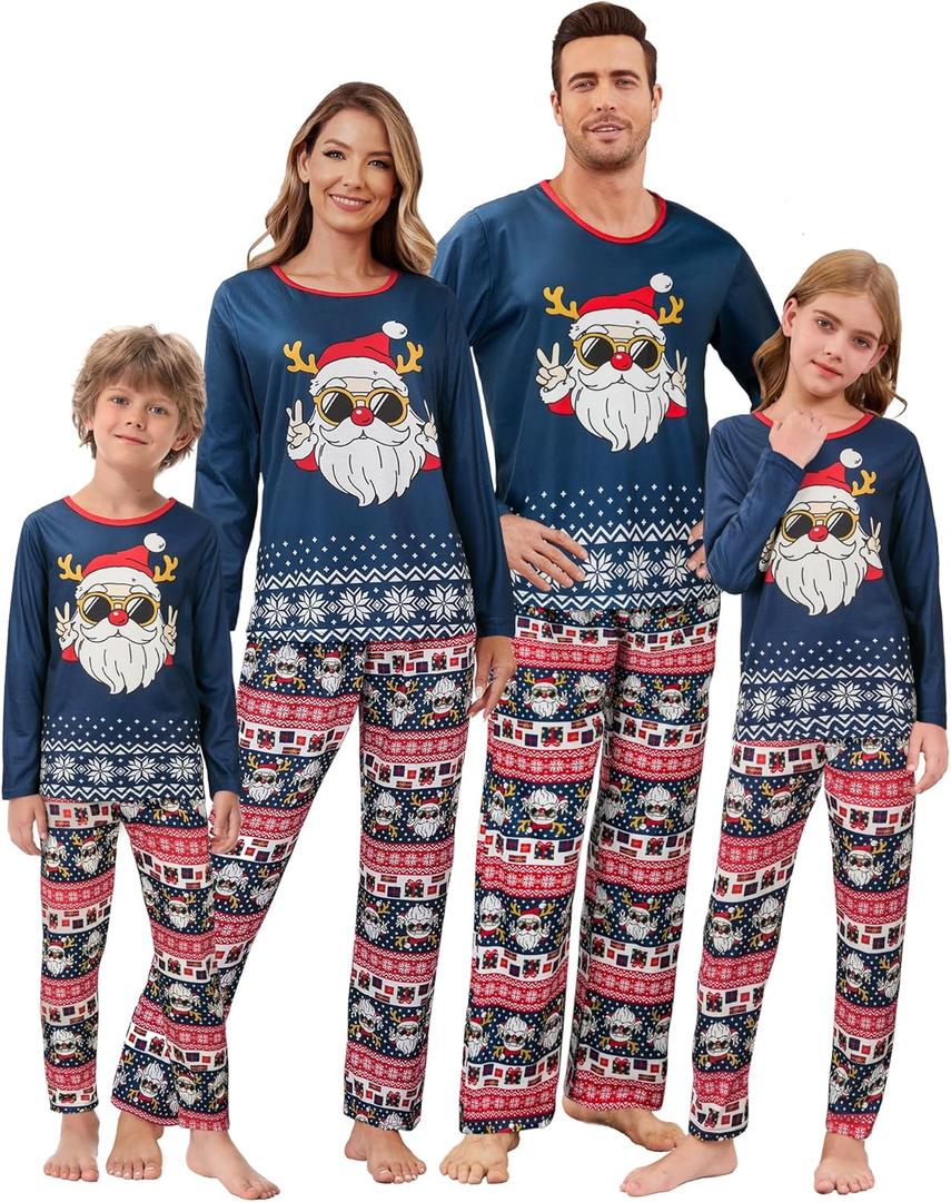 VENTELAN Family Matching Christmas Pajamas Set Holiday Santa Claus Sleepwear Xmas PJS Set for Couples and Kids (L)