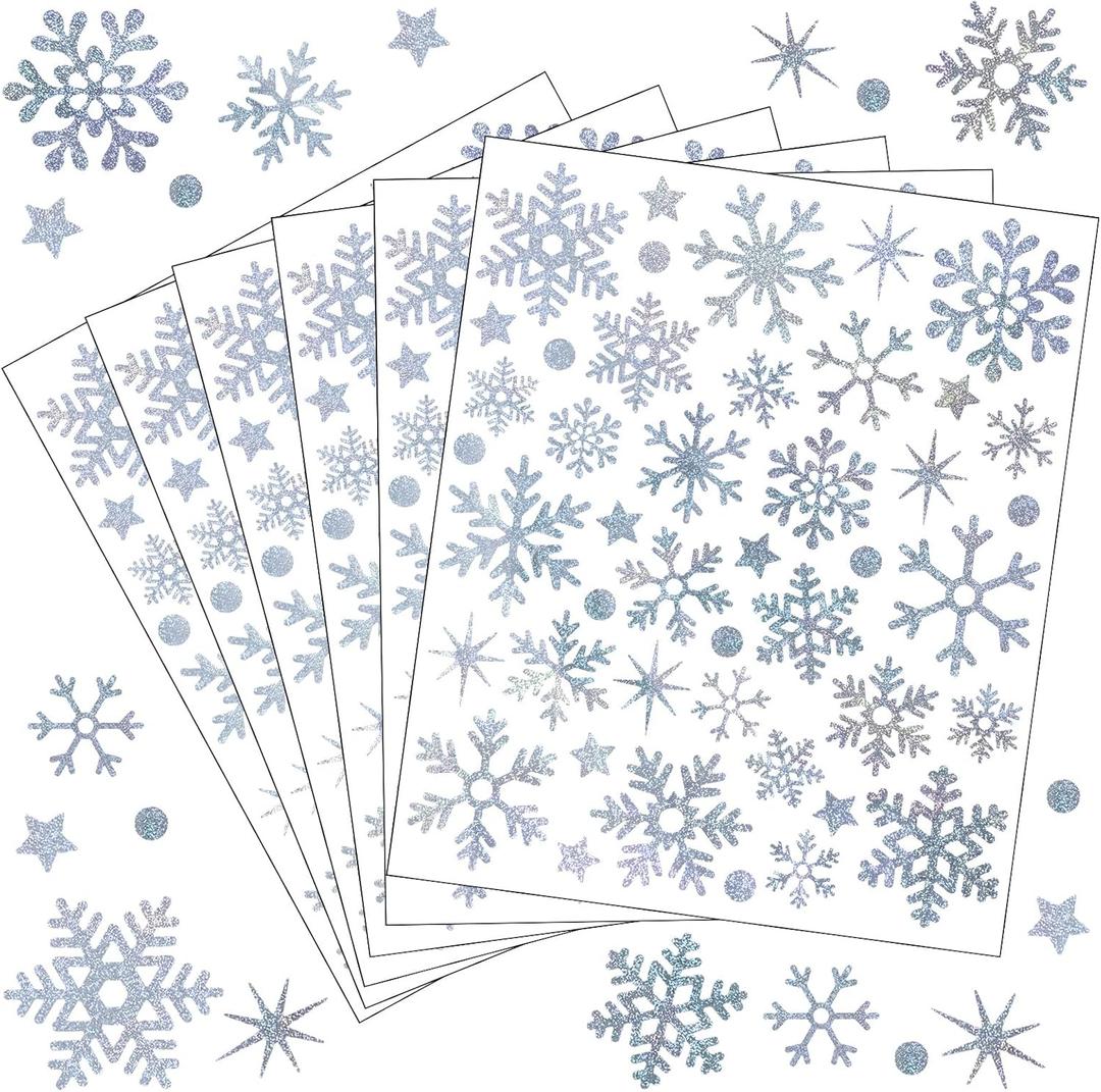264 PCS Winter Glitter Stickers, Winter Snowflake Stickers Silver Xmas Self-Adhesive Christmas Sticker Glitter Crystal Decals for Xmas Holiday Envelope Party Favor 6 Sheets