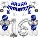 2 x Silver 16th Birthday Decorations Kit for Teens, Includes 32 Inch Number 16 Foil Balloon, Swirl Decorations, Happy Birthday Banner, Star Foil & 12pcs Confetti Balloons for Sweet Sixteen Party