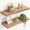 PERFNIQUE 36 Inch Floating Shelves Set of 2, Solid Elm Wood Rustic Live Edge Wall Decor Shelves - Invisible Bracket Mount for Living Room, Kitchen, Bathroom, Natural.