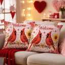 18x18 Inch Set of 2 Valentines Pillow Covers Welcome Red Birds Heart Floral Throw Pillow Covers for Valentines Day Bedroom Sofa Romantic Holiday Home Decor Gift