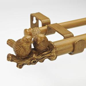 1 Inch Double Curtain Rods 72 to 144 Inches Adjustable Faux wood color Drapery Rods for Window width 68 to 140 Inches with Twin Birds on Twig Finials for Bedroom