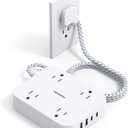 Flat Plug Extension Cord, HANYCONY 5ft Power Strip with 4 USB Ports(2 USB C), 4 Widely Outlets Extender, Wall Mount, Desk Charging Station for Office School Travel Dorm Room Essentials, ETL Listed (White)