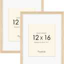 12x16 Solid Wood Poster Frame Set of 2, Natural Wood Picture Frame with two paper mats, Display Picture 8x10 or 2-5x7 with mat, 12x16 without Mat, Wall Mounting Display, Oak
