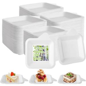 300 PCS Small Paper Plates 4 Inch Small Disposable Plates White Square Paper Plates Paper Dessert Plates Paper Plates Bulk Cake Paper Plates Sugarcane Plates for Holiday Wedding Graduation Party