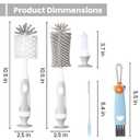 Ariseno 5-in-1 Baby Bottle Cleaner Set, Including Nylon & Silicone Bottle Brush, Cap, Straw & Nipple Brushes, BPA-Free (Grey)