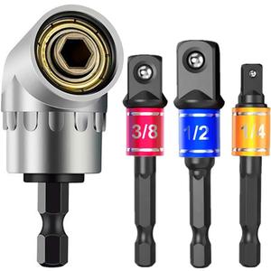 CIGOTU Impact Grade Power Hand Tools Driver Sockets Adapter Extension Set, 3Pcs 1/4 3/8 1/2" Hex Shank Drill Nut Driver Bit Set + 105 Degree Right Angle Driver Extension Screwdriver Drill Attachment