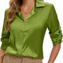 Syewan Premium Soft Breathable Stretch Satin Silk Button Down Shirts for Women Long Sleeve Leopard Blouses Work Dress Tops, Size S