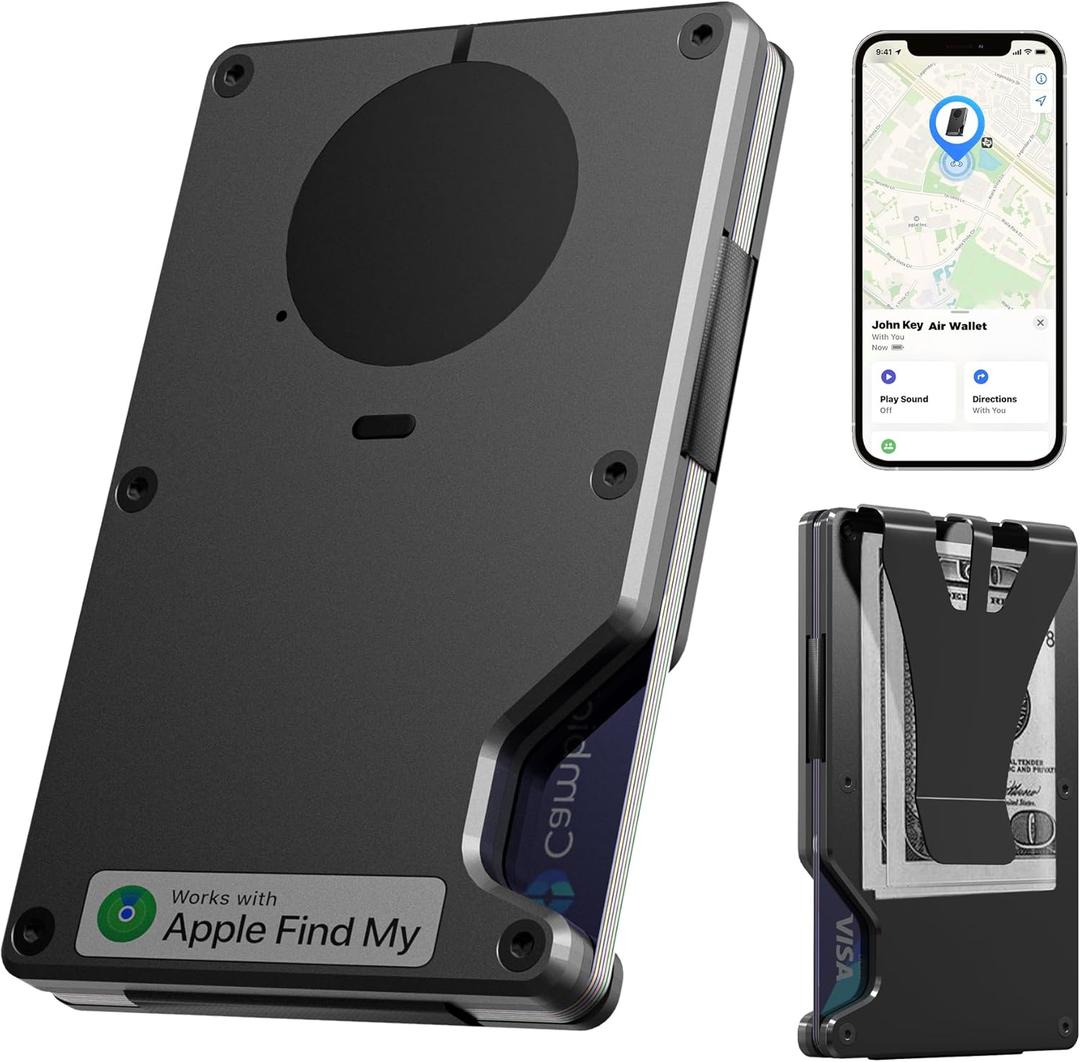 Air Wallet,Minimalist Wallet With Built In Airtag Chip, Rfid Blocking Credit Card Holder,Slim Wallet For Men,Compatible With Apple Find My Ios Only,Detachable Money Clip (Minimalist, Black)