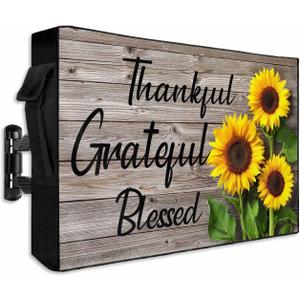 Rustic Wood Outdoor TV Cover - Fits 48-50" TV - Weatherproof & Waterproof Oxford Cloths - Sunflower Pattern