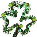 DR.DUDU St. Patricks Day Wreath Decorations, 14 Inch Shamrock Wreaths for Front Door with Green Clover LED Lights, St. Patrick's Day Decor for Spring Outdoor Home Wall Window