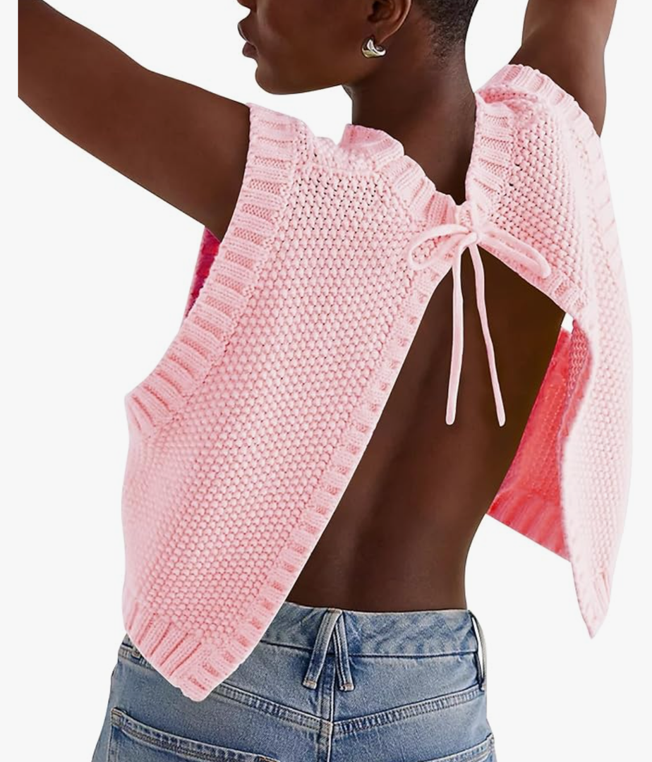 Verdusa Women's Cute Backless Sweater Vest Sleveless Open Back Tank Tops Going Out Knit Top Size M