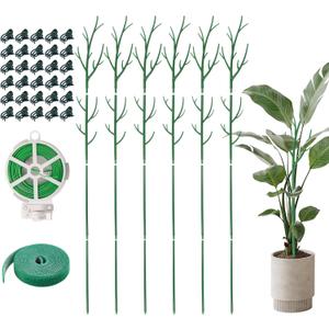 51 Inch Height Adjustable Plant Sticks Support Tall,Monstera Plant Support Stakes with Extension Poles, Plant Clips, Plant Ties Plant Support for Monstera Plants, Climbing Plants (6 Pack)