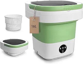 Portable Washing Machine, Mini 16L Foldable Laundry Machine with 3 Modes Deep Cleaning, Upgraded Small Collapsible washer for Hotel, Apartment, Home and Travel  Green