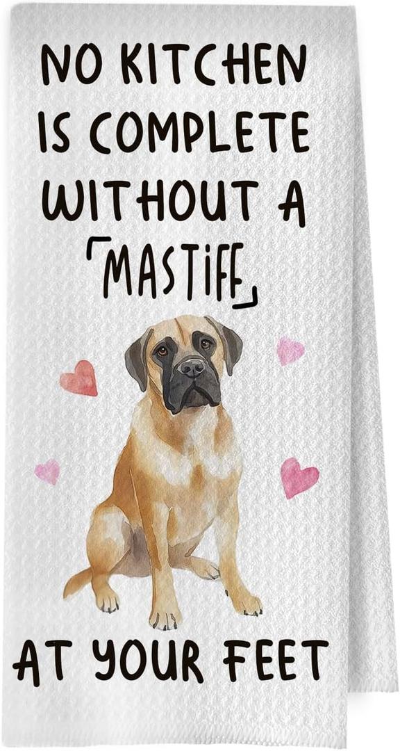 Funny Mastiff Kitchen Towels - Mastiff Gifts Decorative Waffle Dish Towels, Dog Hand Towel, Dog Mom Gifts Tea Towel, 16x24 Inch