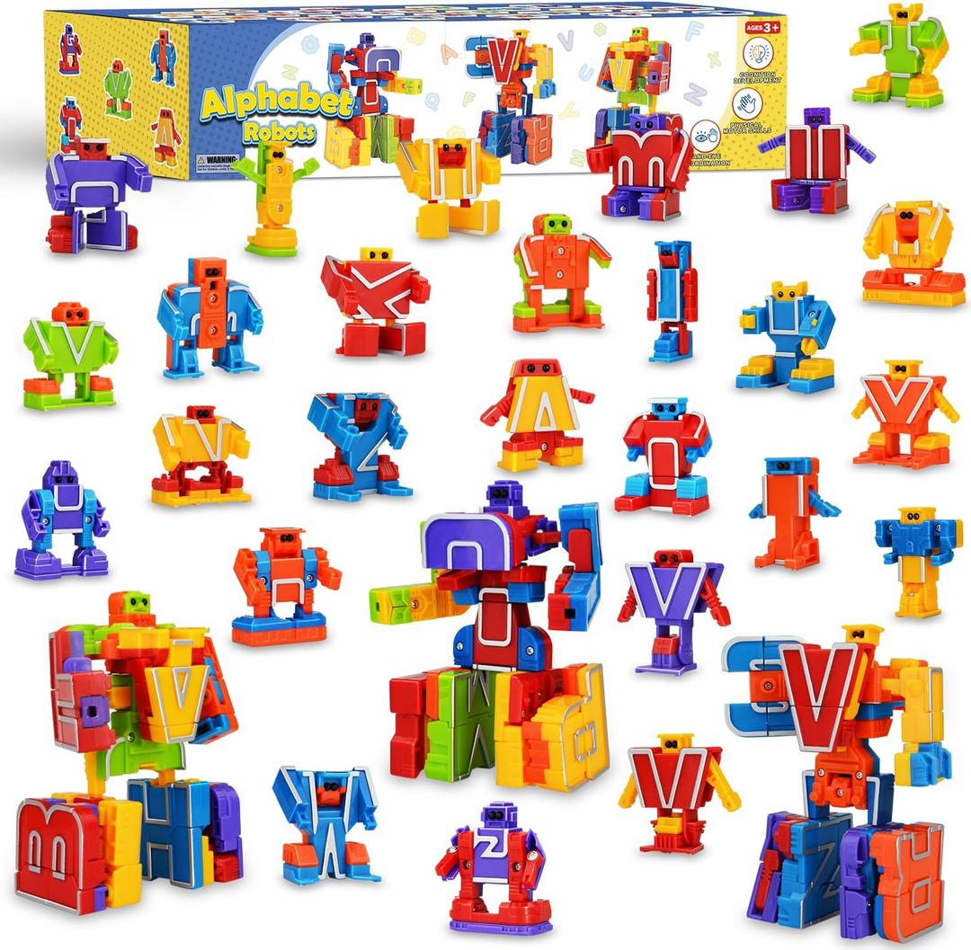 Toys Gifts for 3 4 5 6 Years Old Toddler Boys Girls,26 Alphabet Robots ABC Letters Educational Learning Blocks for Kids,Alphabots Deformation STEM Fine Motor Skill Birthday Gifts for Preschool Age 3+