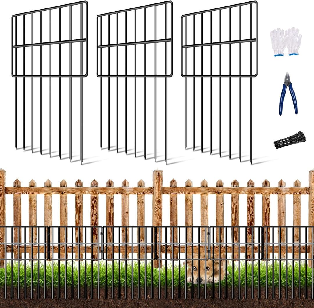 25 Pack Garden Animal Barrier Fence, 17in(H) x27ft(L) No Dig Decorative Fences, 1.5in Spike Spacing Rustproof Metal Garden Fence Border for Dogs Rabbits, Bottom Blocker for Outdoor Yard Patio