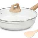 ESLITE LIFE Nonstick Frying Pan Skillet with Lid, Healthy Granite Coating Egg Omelette Pan Stone Cookware Chef's Pan, PFOA Free(Cream, 8" w/Lid & Spatulas)