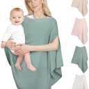 SheSeek Muslin Nursing Cover Up for Breastfeeding, Soft & Breathable Cotton Breast Feeding Cover for Women, Full Privacy Breastfeeding Cover - Newborn Baby Essential, Green