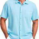 Mens Short Sleeve Dress Shirts Business Casual Button Down Shirt Summer Beach Wedding Untucked Shirts with Pocket (Blue, S)