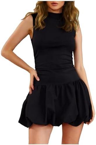 Milumia Women's Bubble Mini Dress Mock Neck Sleeveless Balletcore Puffy Short Party Dresses, M