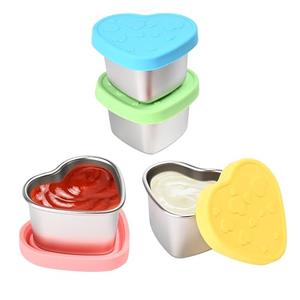BooMetCheer 3 Pcs Heart-Shaped Salad Dressing Container to go, 2.1 Oz Stainless Steel Small Condiment Containers with Lids, Reusable Meal Prep Sauce Cups for Lunch Bento Box, Work, Picnic