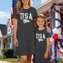 TIEEI 4th of July Dress Mother Daughter Matching Dresses 4th of July Short Sleeve Outfits (Gray)