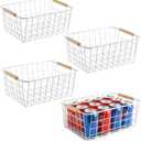 Kitchen Wire Baskets Farmhouse Decor Metal Food Storage Organizer,Household Refrigerator Bin with Built-in Handles for Cabinets, Pantry,Bathroom 4 Packs (white)