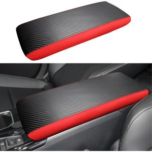 Car Center Console Armrest Cover for Toyota Camry 2025 2026 Leather Anti-Scratch Central Arm Rest Box Lid Seat Cover Protector Cushion Saver Interior Accessories(Carbon Fibre+Red)