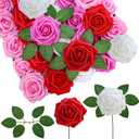 Winlyn 50 Pcs Real Looking Artificial Rose Flowers with Stems & Silk Leaves Bulk- Red, Pink, White for Wedding Bouquets Centerpieces Baby & Bridal Showers Valentine's Day Mother's Day DIY Floral Decor