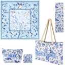 5 Pcs Western Mahjong Tiles Set Large Mahjong Mat Empty Mahjong Bags Set for Tiles and Racks Mahjong Game Set Anti-Slip Table Cover for Mahjong Poker Board Games Dominoes and Card (With Mahjong Mat)
