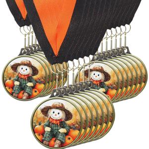 Kenning 20 Pcs Pumpkin Scarecrow Thanksgiving Award Medals, 2" Metal Medals with Neck Ribbon for Harvest Festival Award Trophy for Home School Party Favors Holiday Event Decor Supplies