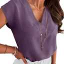 ANRABESS Women Tops Cap Sleeve Textured Dressy Casual V Neck Shirts 2025 Summer Business Work Blouses Outfits (Large, Dark Purple)