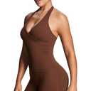 Aoxjox Women's Sleeveless Athlenza Halter Tank Tops Workout Athletics Lumastretch™ Yoga Curve Longline Crop Top (Brown, X-Large)