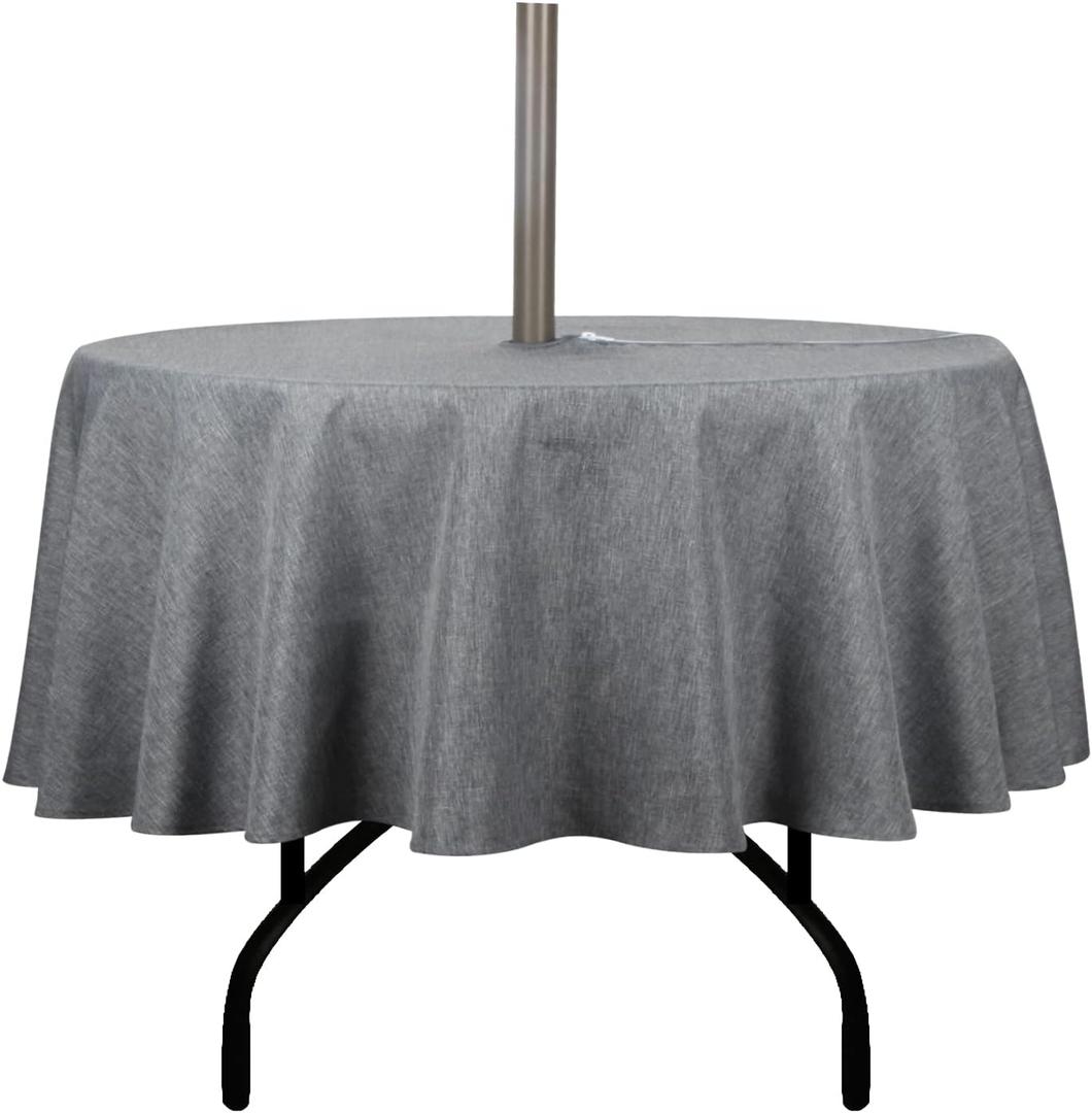 Outdoor Tablecloth Wrinkle-Free Stain Resistant Waterproof Polyester Fabric Table Cover with Zipper Umbrella Hole for Picnic/Party/Dinner/Patio Garden(70inch Round,Zippered,Grey)