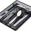 JANE EYRE Utensil Drawer Organizer, Cutlery Tray Silverware Flatware Storage Divider for Kitchen, Mesh Wire with Non-slip Foam Feet, 5 Component, Black