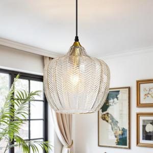 Clear Glass Pendant Lights Kitchen Island Gold Hanging Ceiling Light 9.45" 1 Pack, Adjustable height, Dimmable, E26 bulbs, Rust-resistant Damp Rated For Bathrooms, 5-Year, UL Certification