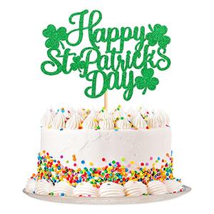 Cyodoos 5Pc Happy St. Patrick's Day Cake Topper Shamrock Cake Pick for St.Patricks Baby Shower Party Supplies Birthday Decorations - Green Color