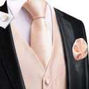 Hi-Tie Mens Peach Pink Silk Suit Vest Tie Set Paisley Formal Waistcoat Necktie Handkerchief Cufflinks for Business Wedding Tuxedo (White, M)