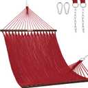 Lazy Daze Hammocks 10.5 FT Double 2 Person Caribbean Rope Hammock, Hand Woven Polyester Hammock with Spreader Bars, for Outside Outdoor Backyard Patio Poolside, 450 LBS Capacity, Red