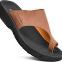 AEROTHOTIC Comfy Arch Support flip flops for women Split Toe Stylish Cushioned Strap with non-slip footbed Walking Dressy Sandals Indoor and Outdoor (9, Regan Brown)