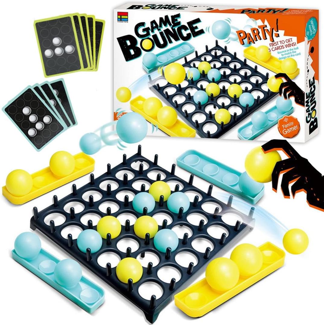 Bounce Ball Game with Family,Adults,Teens and Children,Connect Ball Board Games Table Game Toys,with 9 Cards with Different Patterns,16 Balls and 1 Game Grid,The Perfect Holiday Toy for Kid