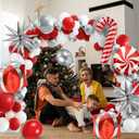 Christmas Balloon Garland Arch Kit Red White Sliver Balloon Column Stand Set with Candy Cane Gift Box Aluminum Foil Balloon For Xmas Winter Holiday Birthday Baby Shower Party Decorations