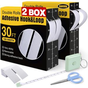 Navona 2 Boxes Heavy Duty Hook and Loop Strips with Adhesive, 60Ft Total x 1 Inch Hook and Loop Tape with Backing for Home, Office, School, and Crafting Projects, White