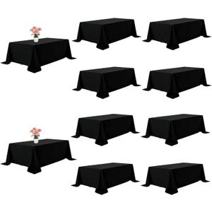 10 Pack Black Tablecloths 90x156 Inch Black Table Cloth for 8 Foot Rectangle Tables, Wrinkle Resistant Rectangular Tablecloth Washable Polyester Fabric Table Covers for Party Banquet Wedding Buffet
