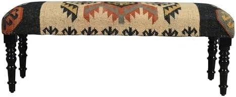 LR Home Reno Accent Bench with Cushion, 47"W x 16"D x 18"H, Tan/Multicolor