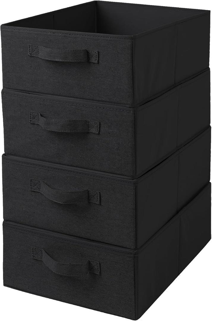 Decorative Storage Boxes for Organizing Clothes in a Dresser Collapsible Fabric Storage Bins Organizer Set with Handles for Bedding Clothes Toys Socks and More (Black)